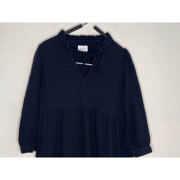 Honorine Giselle Cotton Gauze 3/4 Sleeve Tiered Mini Dress Black Women's Size XS - Picture 3 of 8